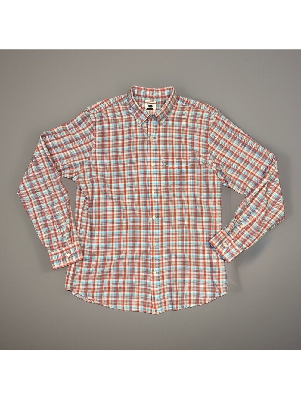 Old Navy Men's Plaid Slim Fit Long Sleeve Button-Down Shirt L Cotton